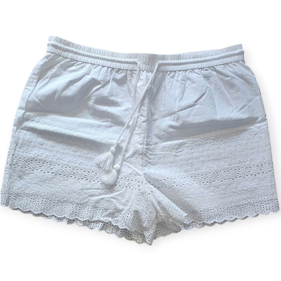 Faded Glory White Eyelet Lace Scalloped hem drawstring shorts, Lined Sz 16 - Picture 2 of 6